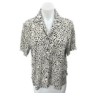 Brixton Women's White Animal Dot Print Short Sleeve Collar Button Up Shirt Top S